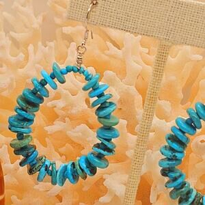 Sleeping Beauty Turquoise Sterling Silver Artisan Hoop Earrings